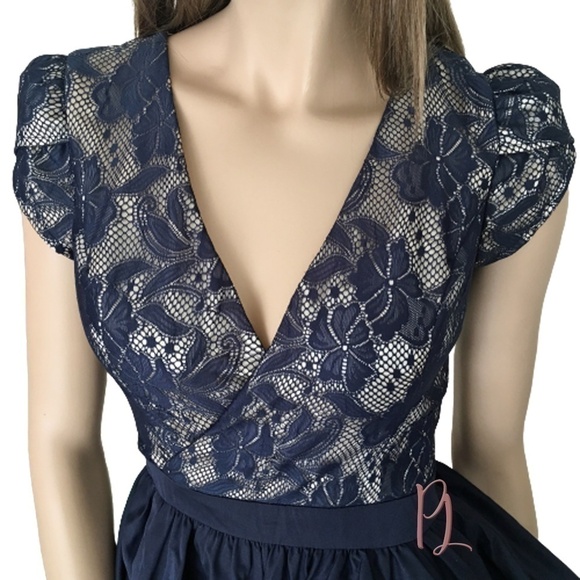 𝅺CHI Chi London ModCloth Dress Taffeta Lace Satin Tulle Cocktail Special - Picture 5 of 13